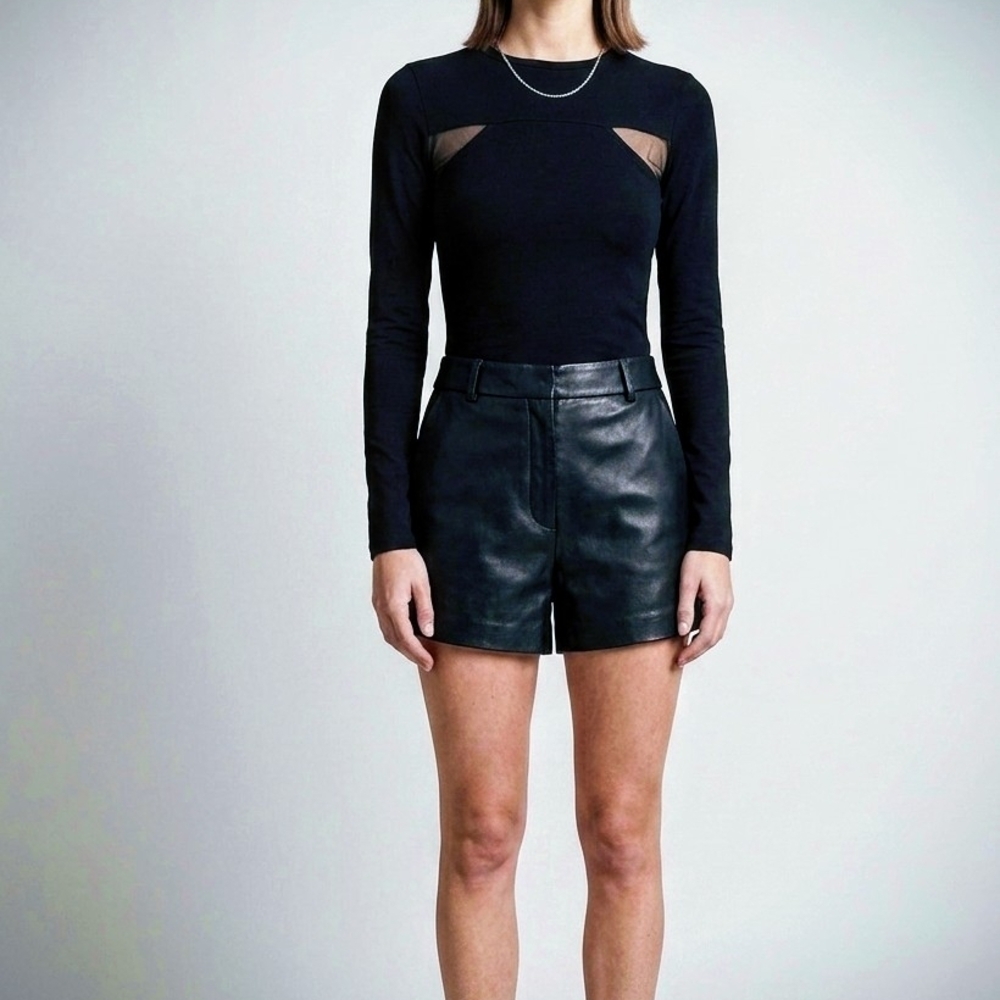 Black Mesh-Accent Long Sleeve Top With Cut-Outs Size Small